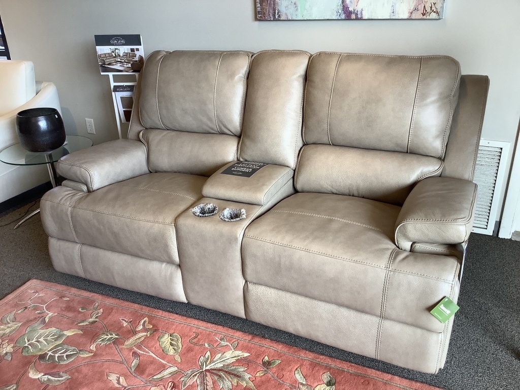 Bassett Club Level Parsons Loveseat w/ Console in Flax w/ Lumbar and Headrest